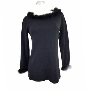 3/$25 Nina Leonard XS Black Knit Top w/ Fur Trim